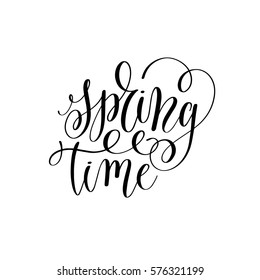 spring black and white hand written lettering inscription, calligraphy vector illustration isolated on white background