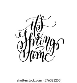 spring black and white hand written lettering inscription, calligraphy vector illustration isolated on white background