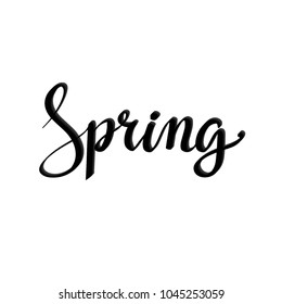 Spring. Black word. Brush text. Phrase. Vector card.