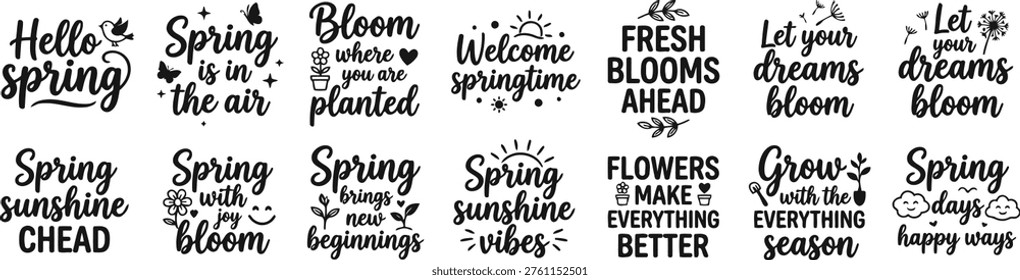 Spring Bloom Typography Bundle With Fresh Floral Quotes Nature Awakening Lettering Collection for Stickers Apparel and Seasonal Prints