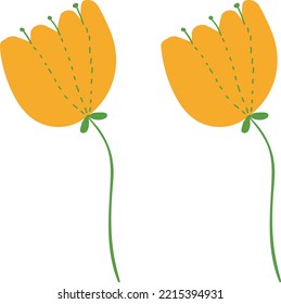 Spring blooming flowers. Isolated orange floral vector set. Design spring plant illustration