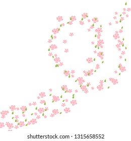 Spring Blooming Tree Branches. Nature illustration with blossom branch of pink sakura flowers. Vector template on vibrant gradient background. Spring flowers