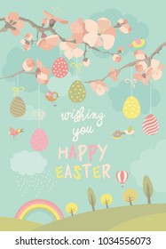 Spring blooming tree with easter eggs