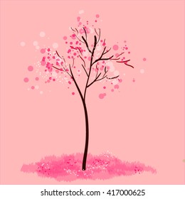 Spring blooming tree on rose background