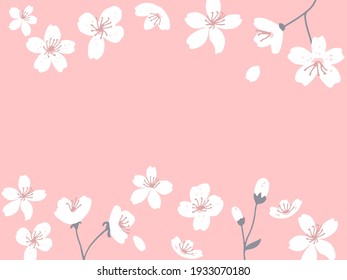 Frühlingsblüte horizontalen Banner. Sakura Blumen Karte Vektorgrafik. rosafarbener Hintergrund mit floraler Grenze