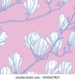 Spring blossom magnolia branch seamless pattern for background, fabric, textile, wrap, surface, web and print design. Textile vector tile rapport 