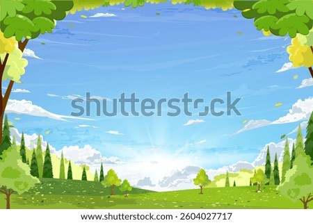 Spring Blossom Nature With Flower Tree And Sakura, Vector Landscape For Eco Concept, Pink Floral Background With Blooming Garden, Seasonal Park Illustration, Botanical Banner And Natural Beauty Design