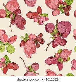 Spring blossom pink flowers pattern background hand drawn beautiful fruit blooming