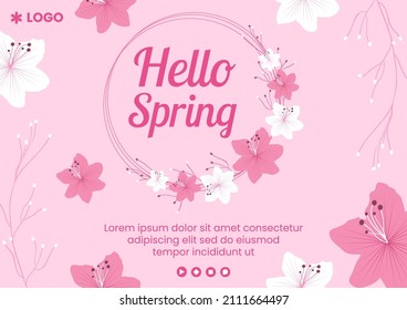 Spring with Blossom Sakura Flowers Brochure Template Flat Illustration Editable of Square Background for Social Media or Greeting Card