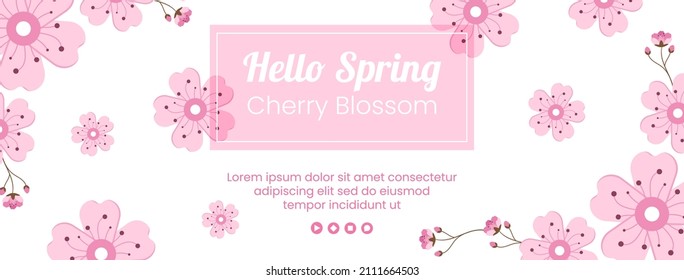 Spring with Blossom Sakura Flowers Cover Template Flat Illustration Editable of Square Background for Social Media or Greeting Card