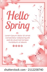 Spring with Blossom Sakura Flowers Flyer Template Flat Illustration Editable of Square Background for Social Media or Greeting Card