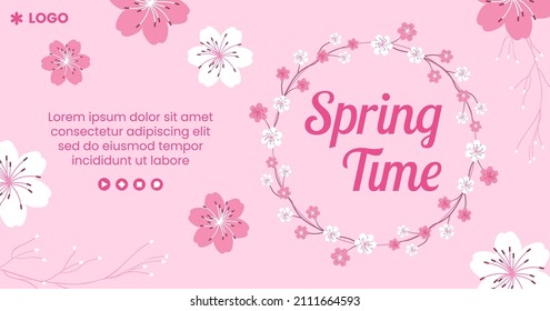 Spring with Blossom Sakura Flowers Post Template Flat Illustration Editable of Square Background for Social Media or Greeting Card