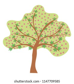
Spring blossom tree pink flowers, flat icon image 
