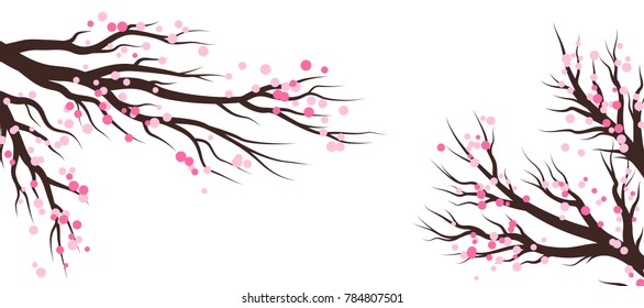 Spring blossom trees. Vector decoration elements.. Horizontal vector banner.