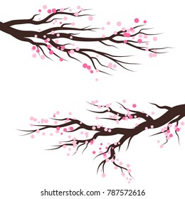 Spring blossom trees. Vector decoration elements.