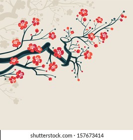 Spring  blossoms background -  japanese symbol