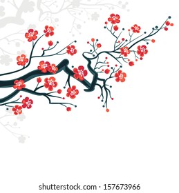 Spring blossoms background -  japanese symbol 