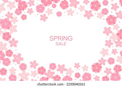 Flores de primavera, flores, marco, rosa sobre blanco, con espacio para copiar. Ilustración vectorial de estilo plano. Diseño geométrico abstracto. Concepto de promoción estacional, venta, publicidad, pancarta, afiche