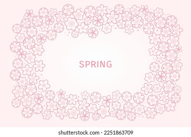 Spring blossoms, blooms, flowers frame on white, with copy space. Line art style vector illustration. Abstract geometric design. Concept for seasonal promotion, sale, advertising, poster, banner
