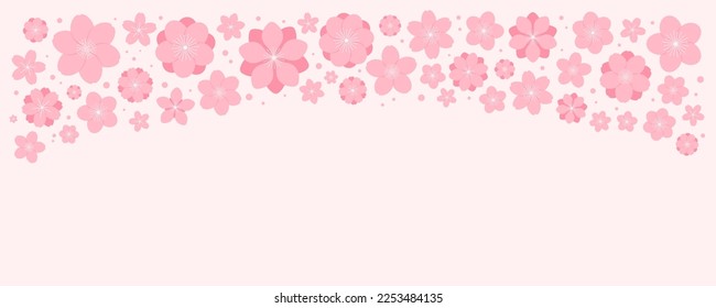 Spring blossoms, blooms, pink flowers border on white, with copy space. Flat style vector illustration. Abstract geometric design. Concept for seasonal promotion, sale, advertising, poster, banner