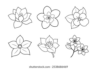 Frühlingsblüten Linie Art Bundle - Kirsche, Apfel, Magnolie, Pflaume, Hundeholz und Lila Blumen