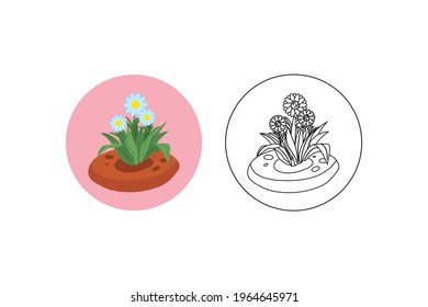 Spring Blue Flower Patch Fill Line Icon