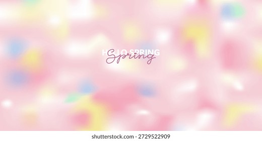 Frühlingsunscharfe Landschaft mit rosafarbenen, weißen, gelben Blumen.  Unkonzentrierter Naturhintergrund. 