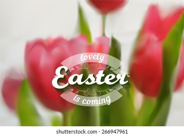Spring blurred vector background with pink tulips.