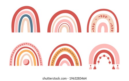 Spring boho pastel colored rainbow clipart set