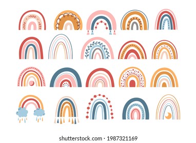 Spring boho pastel colored rainbow clipart set