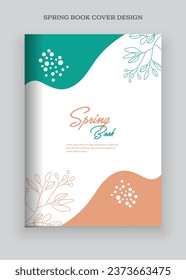 spring book cover design template with hand drawn plant decorations. abstract retro botanical background A4 size for notebooks, diary, invitation, planners,