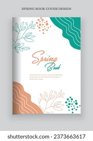 spring book cover design template with hand drawn plant decorations. abstract retro botanical background A4 size for notebooks, diary, invitation, planners,