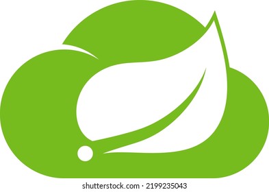 spring boot cloud vector art for logo with a leaf and cloud design in green colour made with simple lines and curves