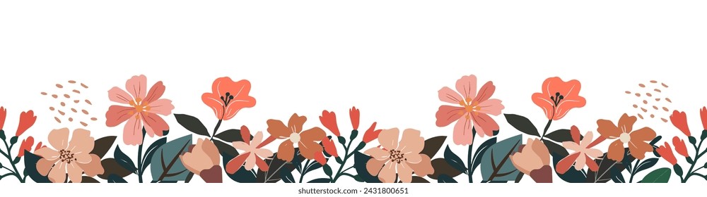 Spring border, banner with blooming flowers vector