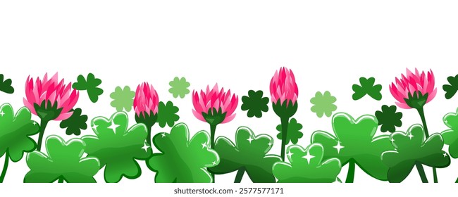 Spring Border with clover flowers and leafs. Could be used for Patrick day or Easter designs