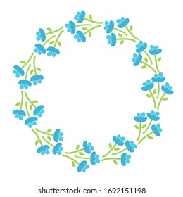 Borde de primavera con olvida-me-no aislado en fondo blanco. Ilustración vectorial. Diseño plano para tarjetas de felicitación, panfleto, póster, cubierta o marco fotográfico.