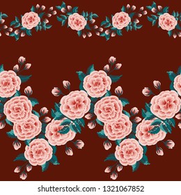 Spring border in small garden sweet flowers. Millefleur. Floral cute background for textile, wallpaper, pattern fills, covers, surface, print, gift wrap, scrapbooking, decoupage.