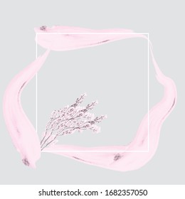 Spring Border. Vector Frame Ink. Rose Gold Hand Made Graphic Element. Gentle Colors Sale Banner Design. Delicate Gold Rose Frame.  Wedding Invitation Elements Design.