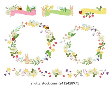Juego de marcos botánicos de primavera. Leña y cinta.