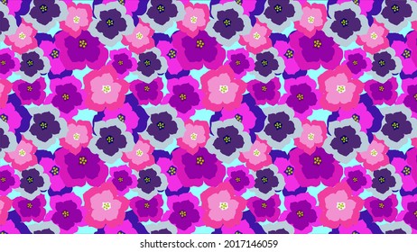 С zeitgenössische Frühlingsblüte. Blumenvektor. Petunia. Kamille. Zierdesign für Innenausstattung, Hintergrund, Mode, Stoff, Tapete, Geschenkpapier, Textilien und Fliesen-Design.