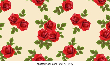 Сontemporary Spring botanical Illustration. Floral vector. Red rose background. Ornamental design for interior design, Background, fashion, fabric, wallpaper, gift paper, textiles and patchwork design