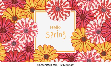 Сontemporary Spring botanical Illustration. Hello spring. Tropical flower. Ornamental design for interior design, Background, invitation, fabric, wallpaper, card, textiles, book cover.