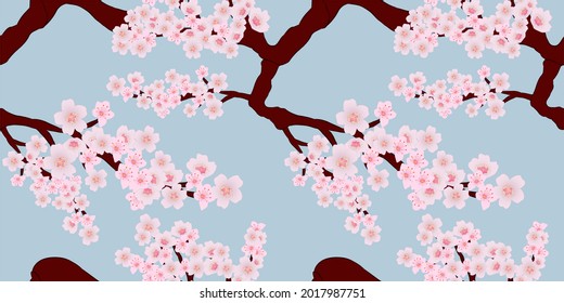 Сontemporary Spring botanical Illustration. Japanese. Sakura flower vector. Ornamental design for interior design, Background, fashion, fabric, wallpaper, gift paper, textiles and patchwork design.