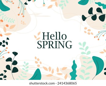 Spring botanical, vector banner, background hi spring. Greeting card design, banners, posters. Botanical frame.