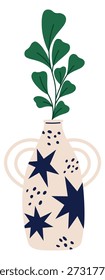 Spring botany branch in decorative vase. Clay decor