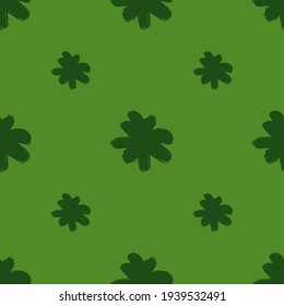 Spring botany nature seamless pattern with simple flowers silhouettes. Green palette artwork. Doodle backdrop. Graphic design for wrapping paper and fabric textures. Vector Illustration.