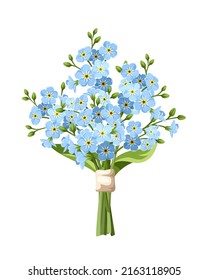 Spring bouquet of blue forget-me-not flowers isolated on a white background. Vector illustration