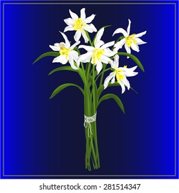 Spring bouquet of daffodils on blue background