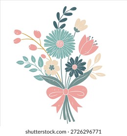Buquê de primavera com margarida e tulipas em estilo texturizado macio. Elegantes flores sazonais em cores pastel. Plantas de primavera