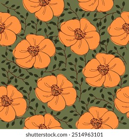 Frühlingsstrauß. Elegante Hand gezeichnet florale nahtlose Muster. Botanischer Druck. Vektorgrafik für Hochzeitsdesign
